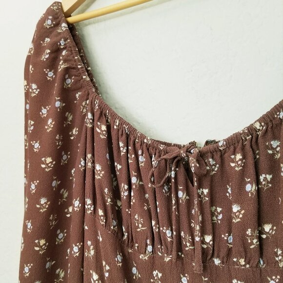 Aritzia Sunday Best Delilah Floral Long Sleeve Mini Dress M Brown Ditsy Milkmaid - Picture 9 of 16